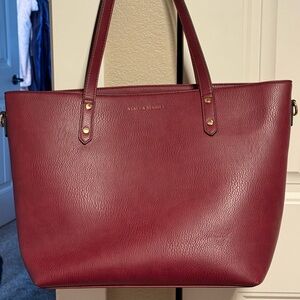 Poppy and Peonies. Burgundy Leather Tote